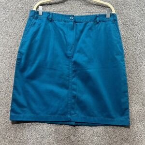 LL Bean Bayside Skirt Women 16P Teal Blue Cotton Pockets Classic‎ Hidden Comfort